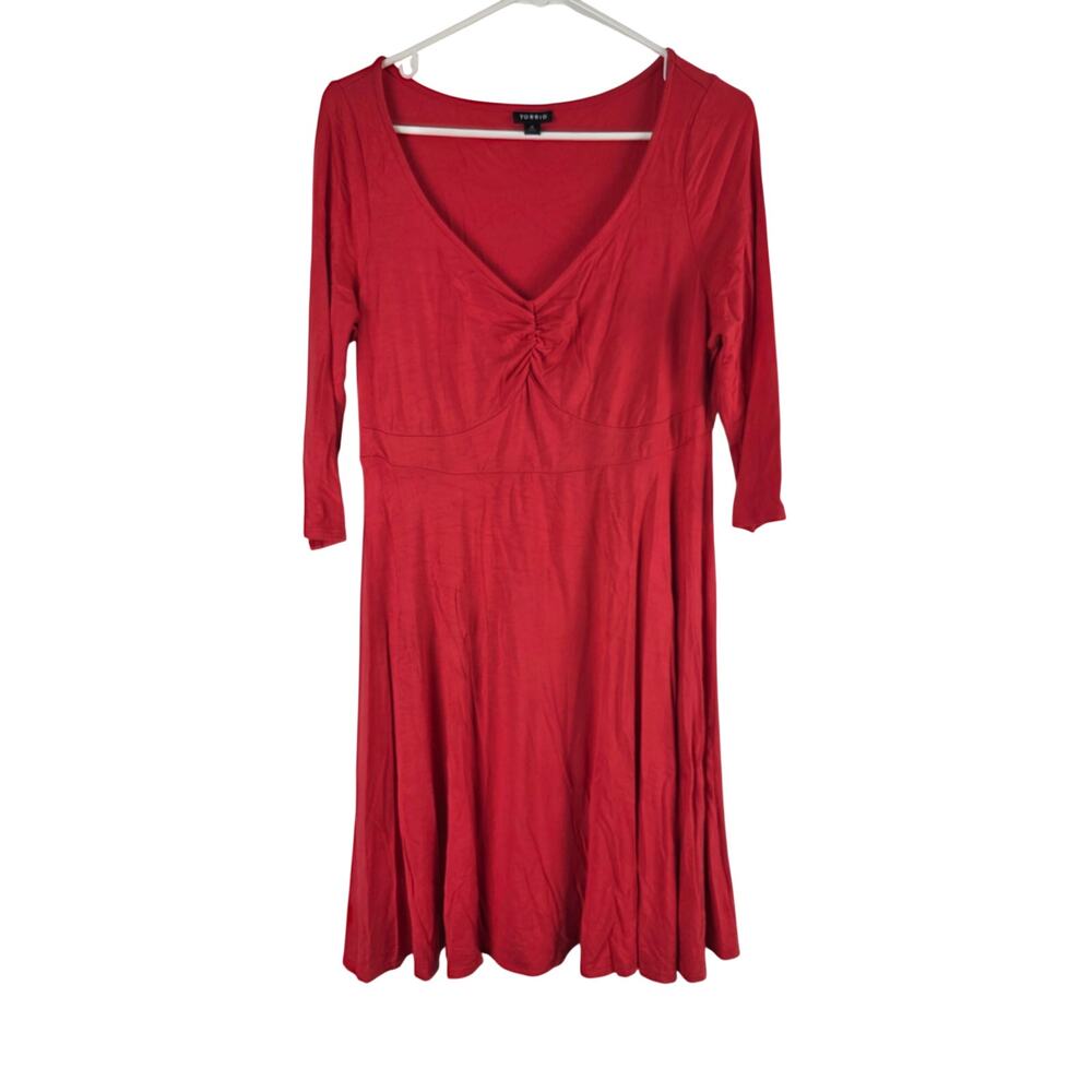 Torrid Mini Dress 0x Womens Plus Size Red V Neck 3/4‎ Sleeve Pullover Stretchy